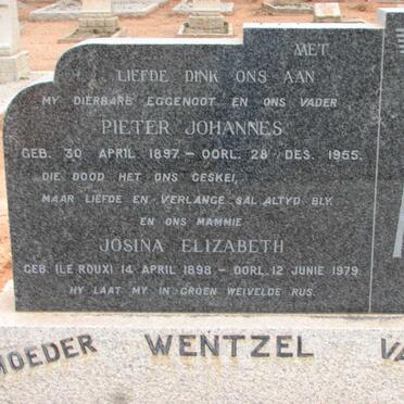 WENTZEL Pieter Johannes 1897-1955 &amp; Josina Elizabeth LE ROUX 1898-1979