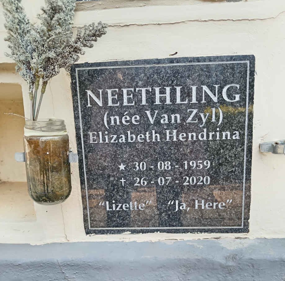 NEETHLING Elizabeth Hendrina nee VAN ZYL 1959-2020