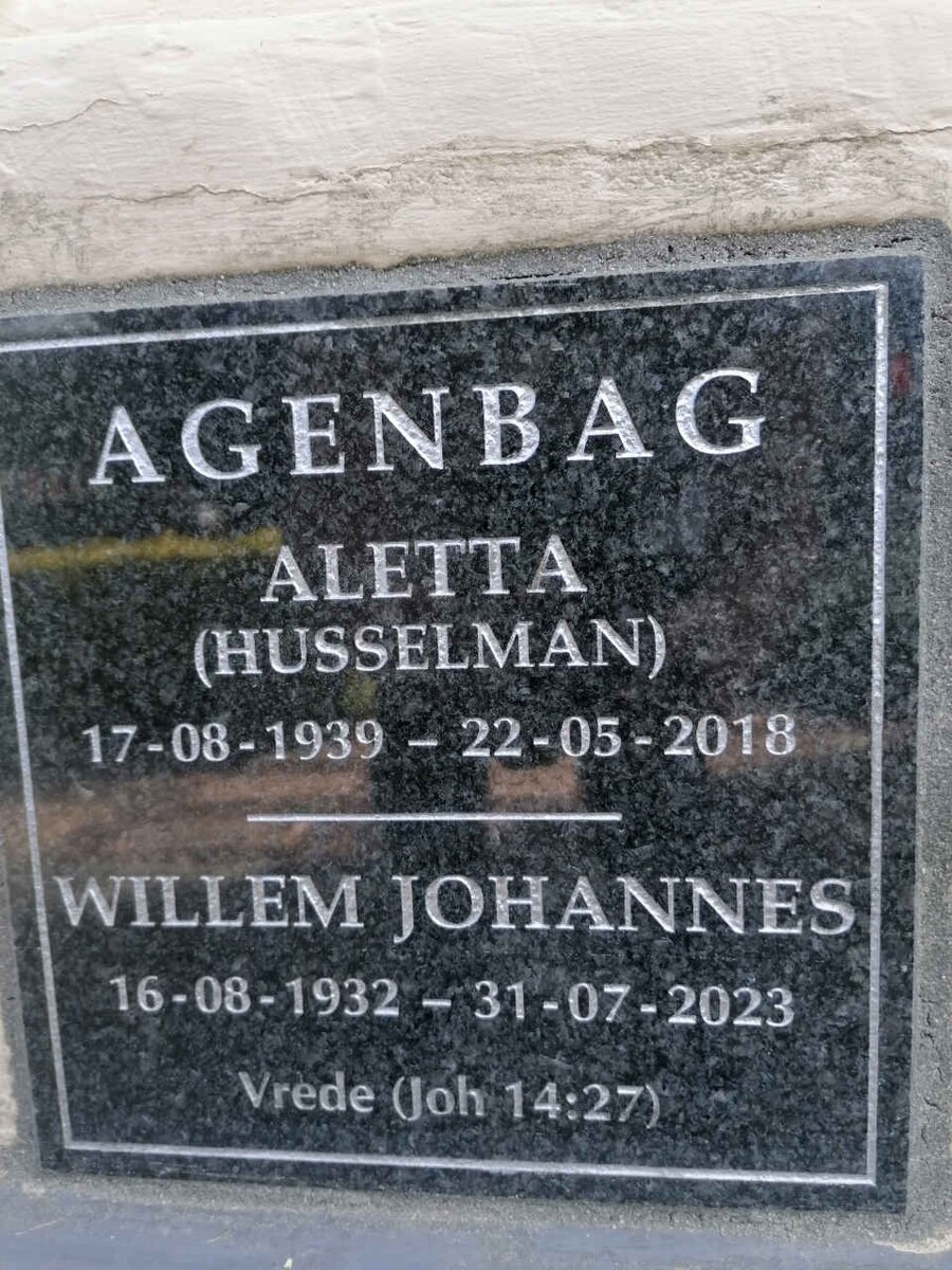 AGENBAG Willem Johannes 1932-2023 & Aletta HUSSELMAN 1939-2018