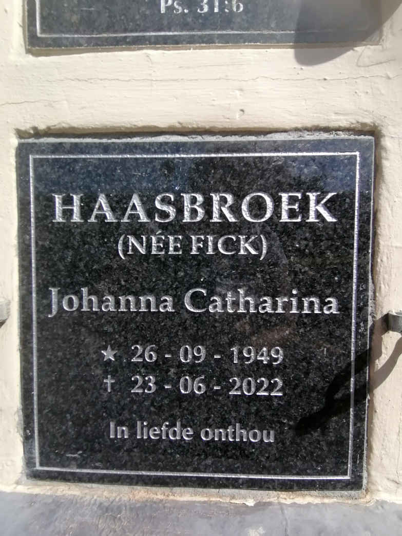 HAASBROEK Johanna Catharina nee FICK 1949-2022
