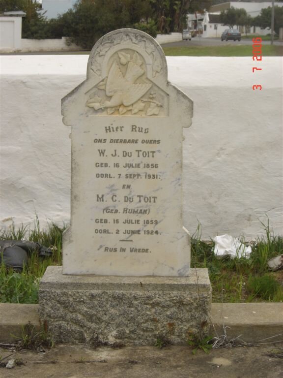 TOIT W. J., du  &amp; M.C. HUMAN 1859-1924