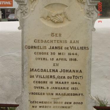 VILLIERS Cornelis Janse, de 1844-1918 &amp; Magdalena Johanna DU TOIT 1844-1931