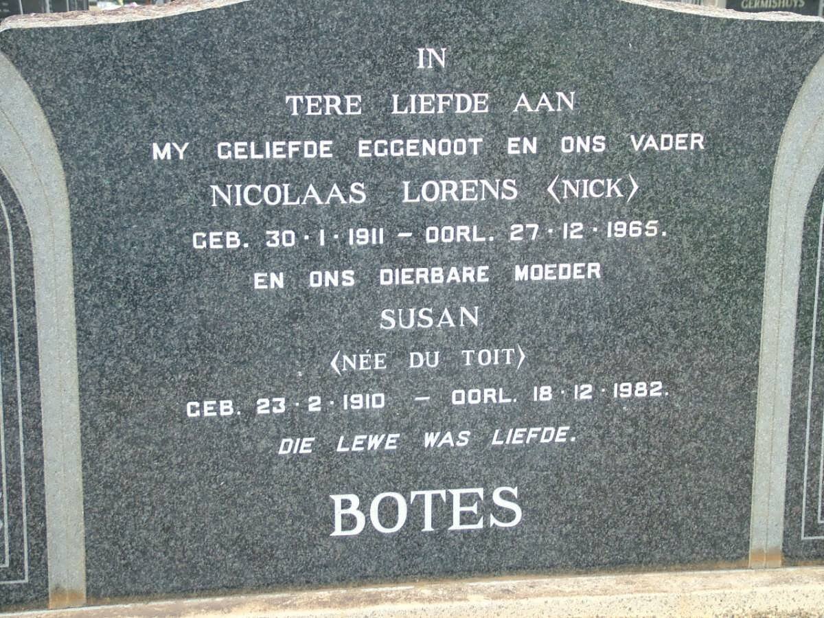 BOTES Nicolaas Lorens 1911-1965 &amp; Susan DU TOIT 1910-1982