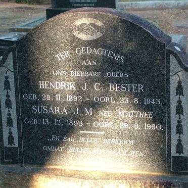 BESTER Hendrik J.C. 1892-1943 &amp; Susara J.M. MATTHEE 1893-1960
