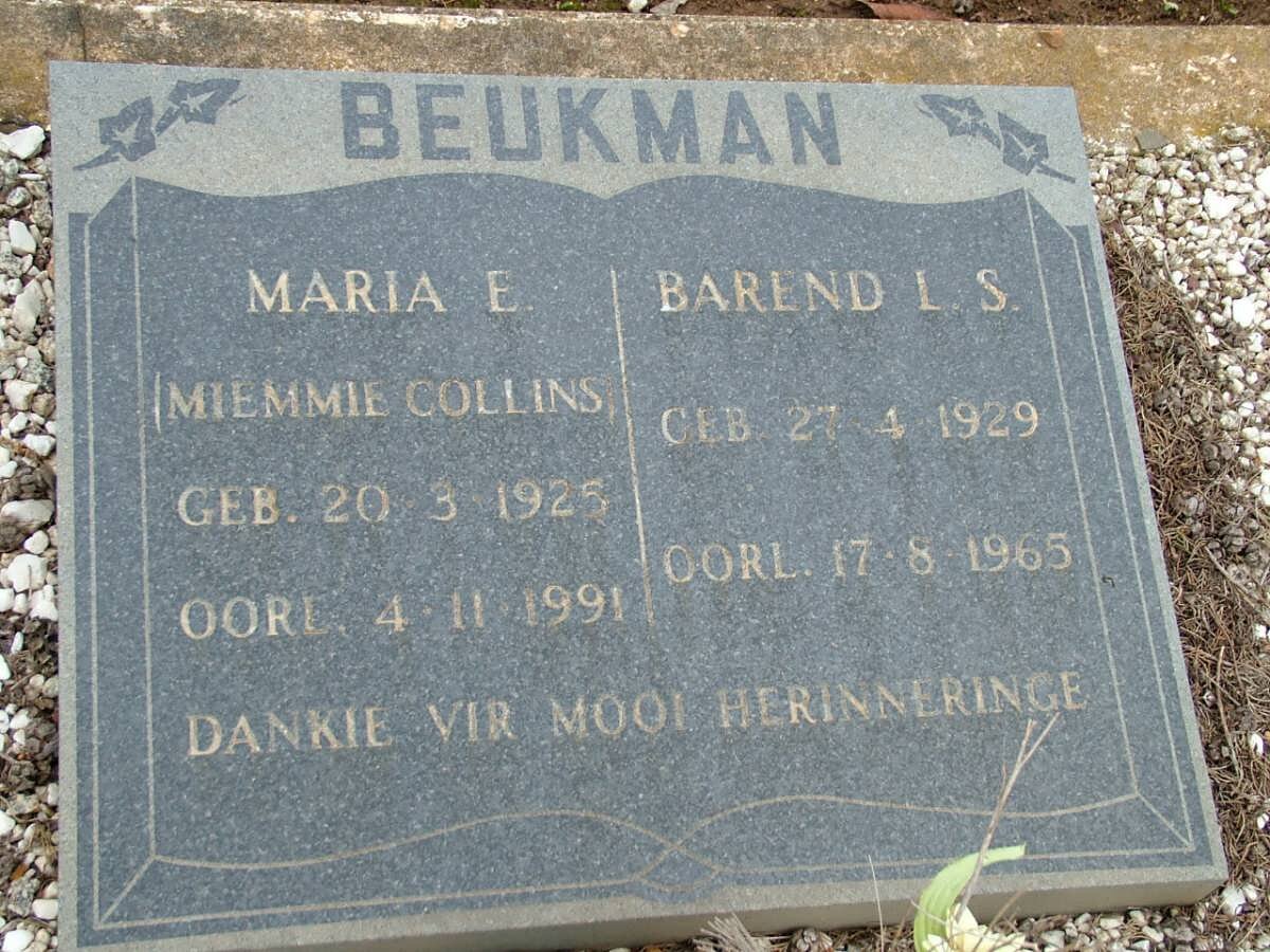 BEUKMAN Barend L.S. 1929-1965 &amp; BEUKMAN Maria E., COLLINS 1925-1991