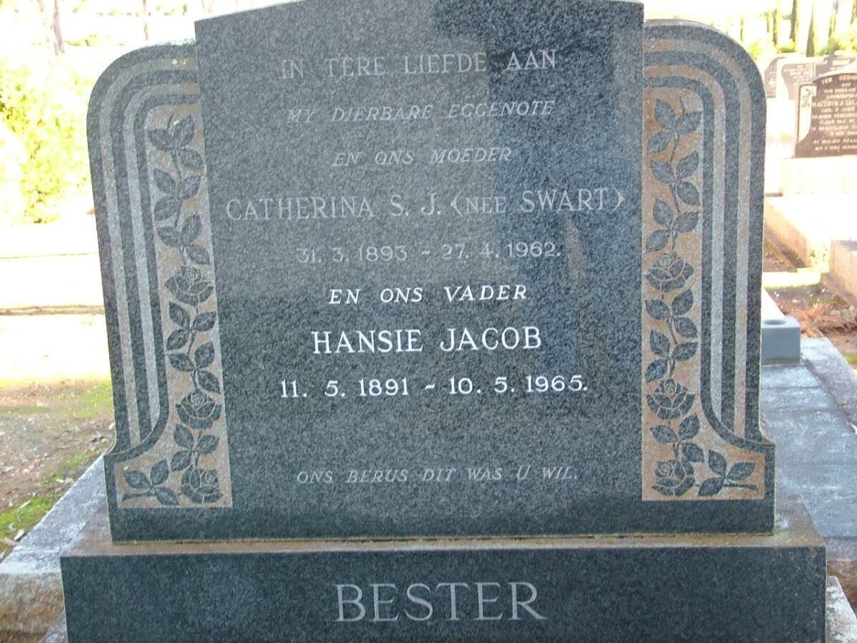 BESTER Hansie Jacob 1891-1965 &amp; Catherina S.J. SWART 1893-1962