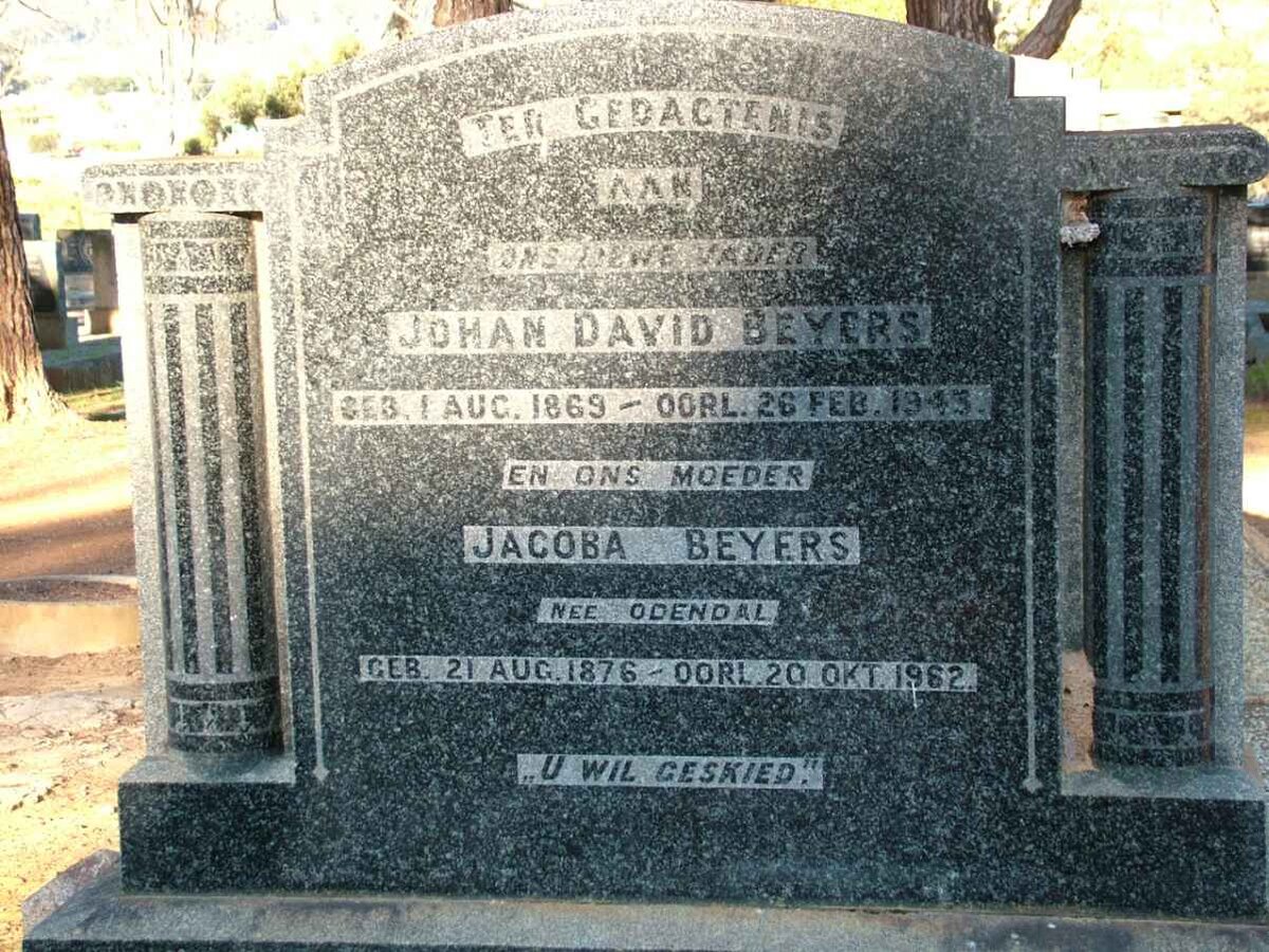 BEYERS Johan David 1869-1943 &amp; Jacoba ODENDAL 1876-1962