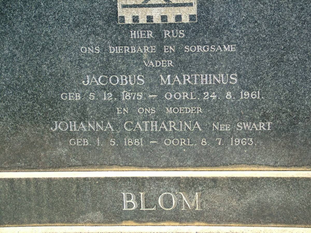 BLOM Jacobus Marthinus 1875-1961 &amp; Johanna Catharina SWART 1881-1963