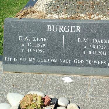 BURGER E.A. 1929-1997 &amp; B.M. 1929-2012