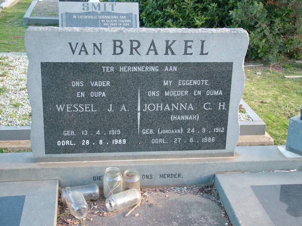 BRAKEL Wessel J.A., van 1919-1989 &amp; Johanna C.H. JORDAAN 1912-1986