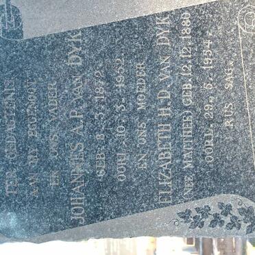 DYK Johannes A.P., van 1872-1952 &amp; Elizabeth H.D. MATTHEE 1880-1954