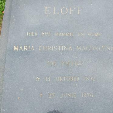 ELOFF Maria Christina Magdalena nee DU PLESSIS 1892-1976