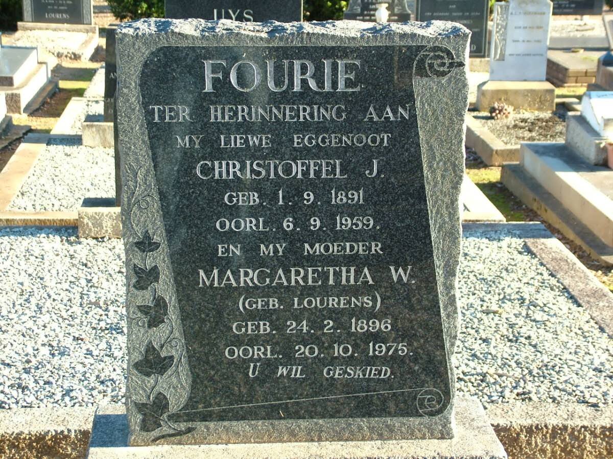 FOURIE Christoffel J. 1891-1959 &amp; Margaretha W. LOURENS 1896-1975