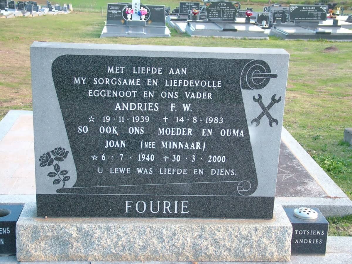 FOURIE Andries F.W. 1939-1983 &amp; Joan MINNAAR 1940-2000