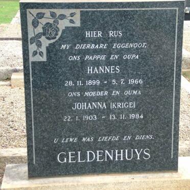 GELDENHUYS Hannes 1899-1966 &amp; Johanna KRIGE 1903-1984