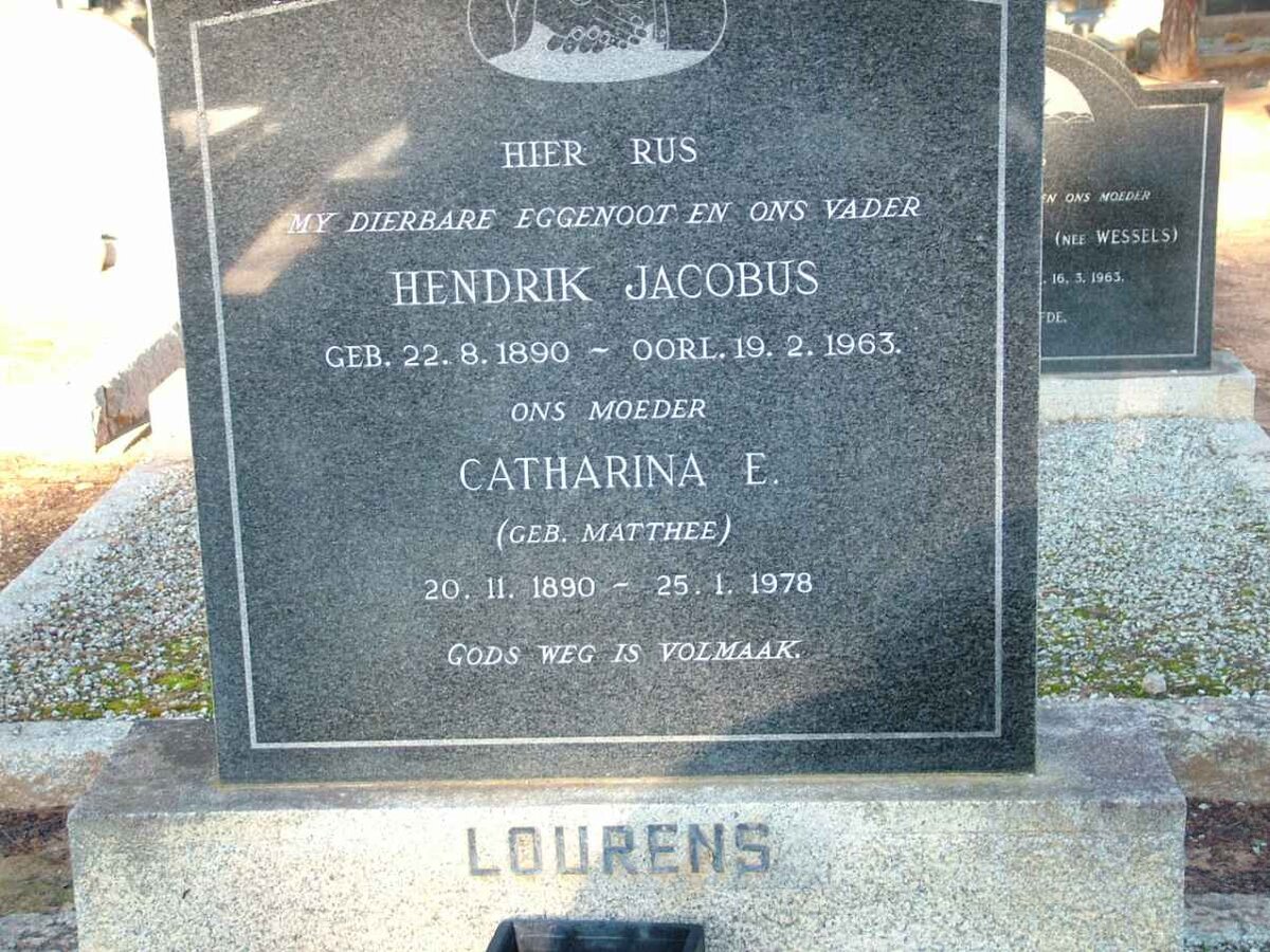LOURENS Hendrik Jacobus 1890-1963 &amp; Catharina E. MATTHEE 1890-1978