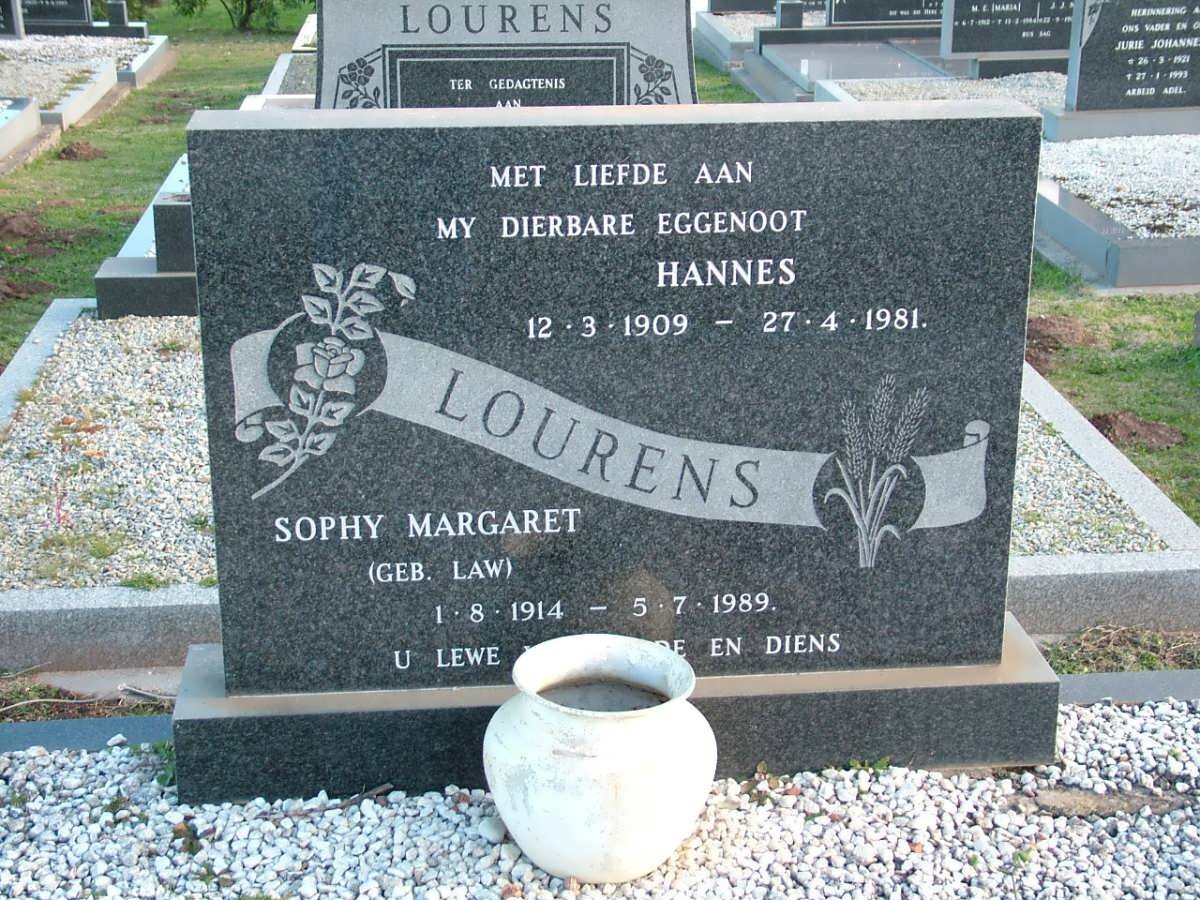 LOURENS Hannes 1909-1981 &amp; Sophy Margaret LAW 1914-1989