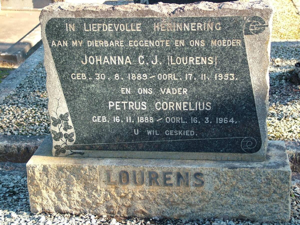 LOURENS Petrus Cornelius 1888-1964 &amp; Johanna C.J. LOURENS 1889-1953