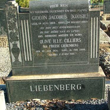 LIEBENBERG Gideon Jacobus 1919-1954 &amp; CILLIERS Olive H.I.E. voorheen LIEBENBERG nee FREESE 1924-2008