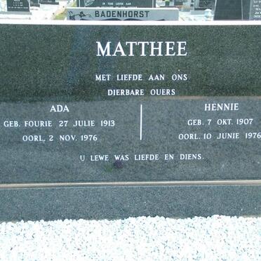 MATTHEE Hennie 1907-1976 &amp; Ada 1913-1976