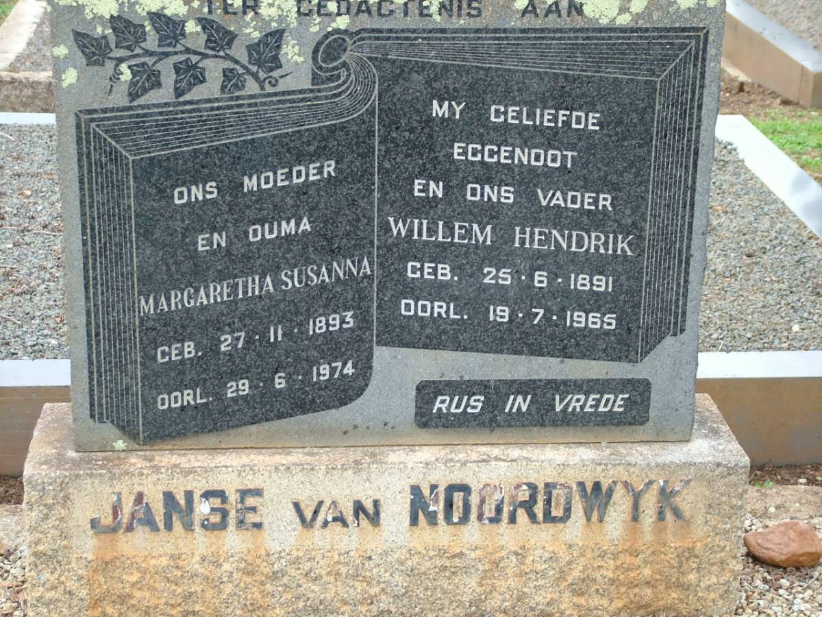 NOORDWYK Willem Hendrik, Janse van 1891-1965 &amp; Margaretha Susanna 1893-1974