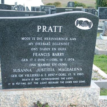 PRATT Francis Barry 1896-1974 &amp; Susanna Justitia Magdalena DE VILLIERS 1897-1985