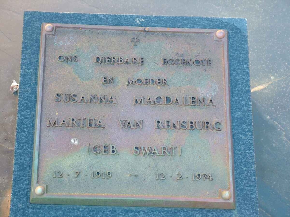 RENSBURG Susanna Magdalena Martha, van nee SWART 1919-1974