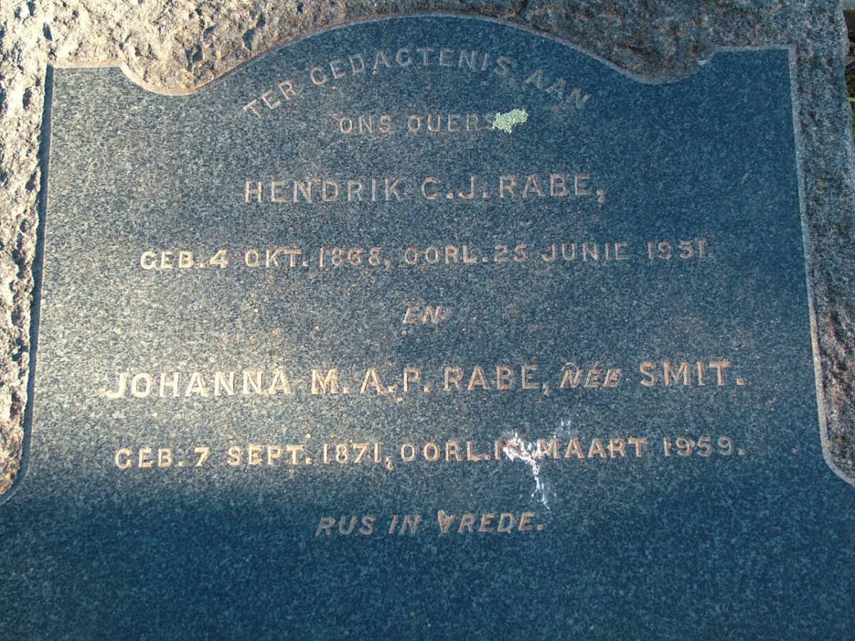 RABE Hendrik C.J. 1868-1951 &amp; Johanna M.A.P. SMIT 1871-1959