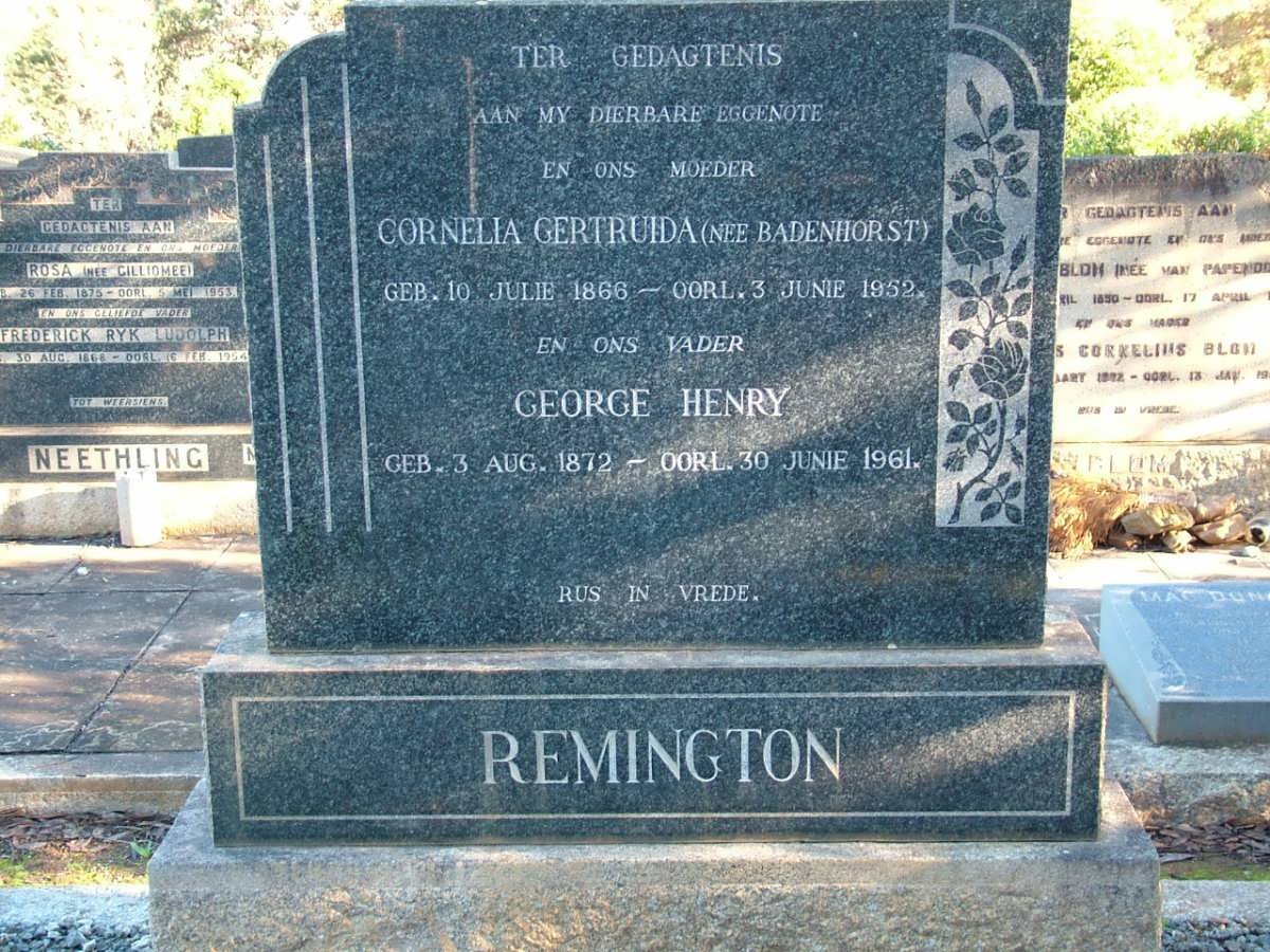 REMINGTON George Henry 1872-1961 &amp; Cornelia Gertruida BADENHORST 1866-1952