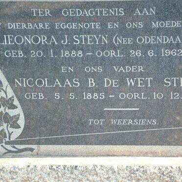 STEYN Nicolaas B. De Wet 1885-1963 &amp; Elieonora J. ODENDAAL 1888-1962