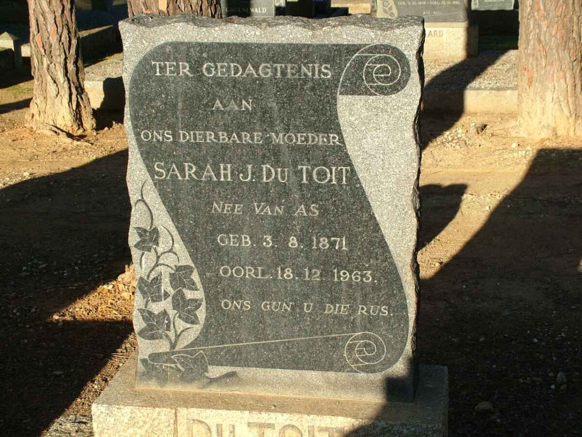 TOIT Sarah, du nee VAN AS 1871-1963