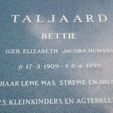 TALJAARD Elizabeth Jacoba nee HUMAN 1909-1998