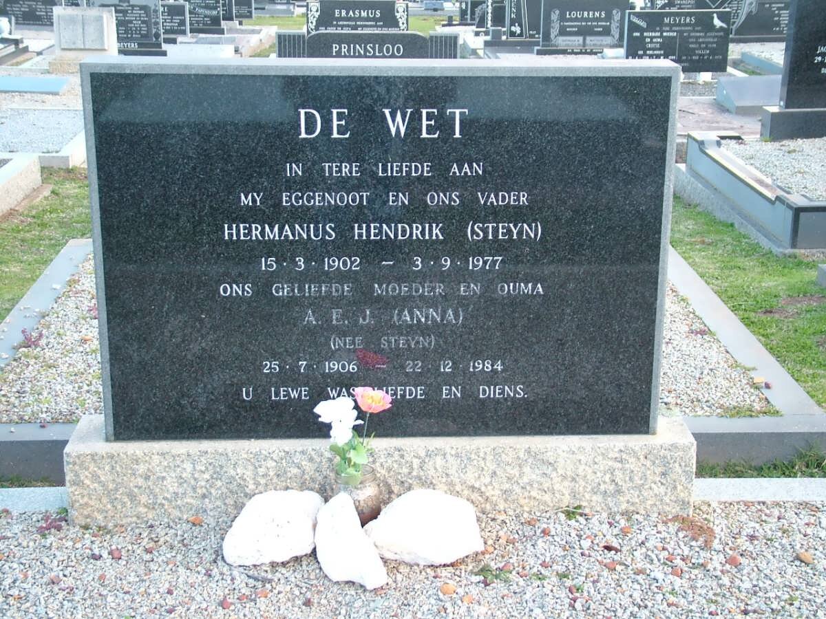 WET Hermanus Hendrik, de 1902-1977 &amp; A.E.J. STEYN 1906-1984