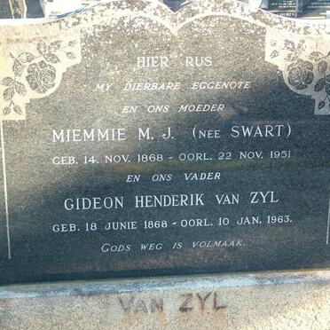 ZYL Gideon Henderik, van 1868-1963 &amp; Miemmie M.J. SWART 1868-1951