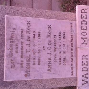 KOCK Michiel T.J., de 1849-1916 &amp; Anna J.C. WESSELS 1853-1936