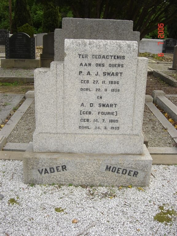 SWART P.A.J. 1886-1956 &amp; A.D. FOURIE 1889-1959
