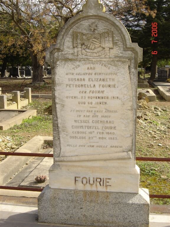 FOURIE Wessel Coenraad Christoffel 1840-1925 &amp; Susara Elizabeth Petronella FOURIE -1913