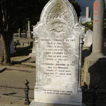 TOIT Hendrik Francois, du 1836-1920 &amp;  Catharina Johanna VAN NIEKERK 1851-1929 :: DU TOIT Sarah Susanna 1842-1913