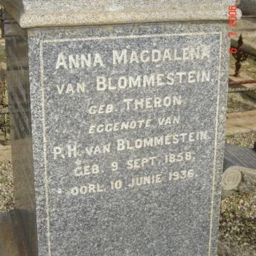 BLOMMESTEIN Anna Magdalena, van nee THERON 1858-1936