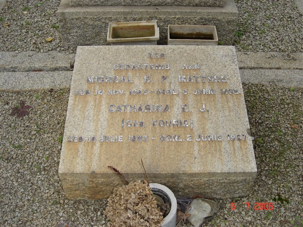 MATTHEE Michael B.P. 1895-1962 &amp; Catharina E.J. FOURIE 1893-1967