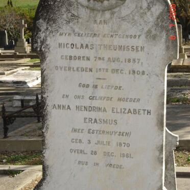 THEUNISSEN Nicolaas 1857-1908 &amp; Anna Hendrina ERASMUS nee ESTERHUYSEN 1870-1961