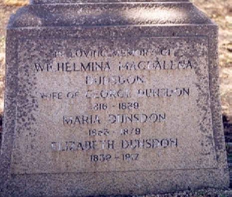 DUNSDON Wilhelmina Magdalena 1816-1889 :: DUNSDON Maria 18?3-1878 :: DUNSDON Elizabeth183? -1847