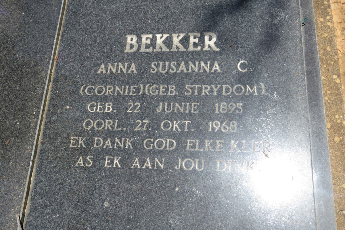 BEKKER Anna Susanna C. nee STRYDOM 1895-1968