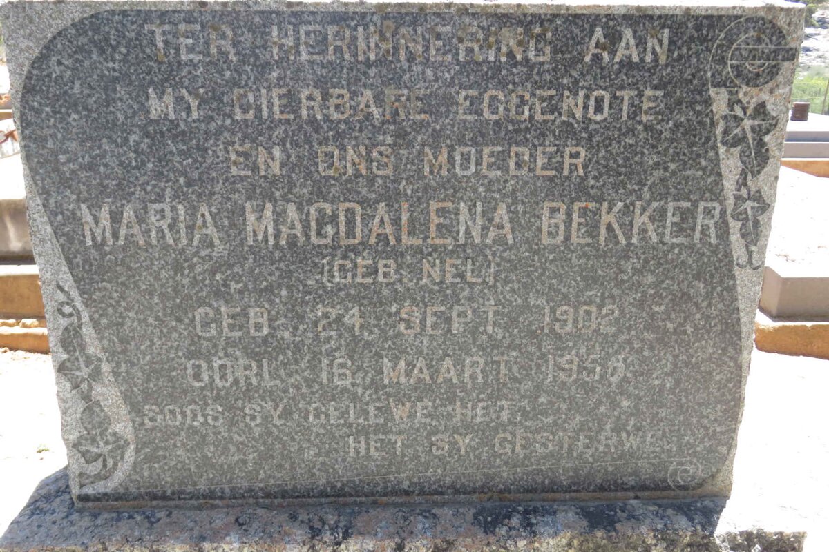 BEKKER Maria Magdalena nee NEL 1902-1956