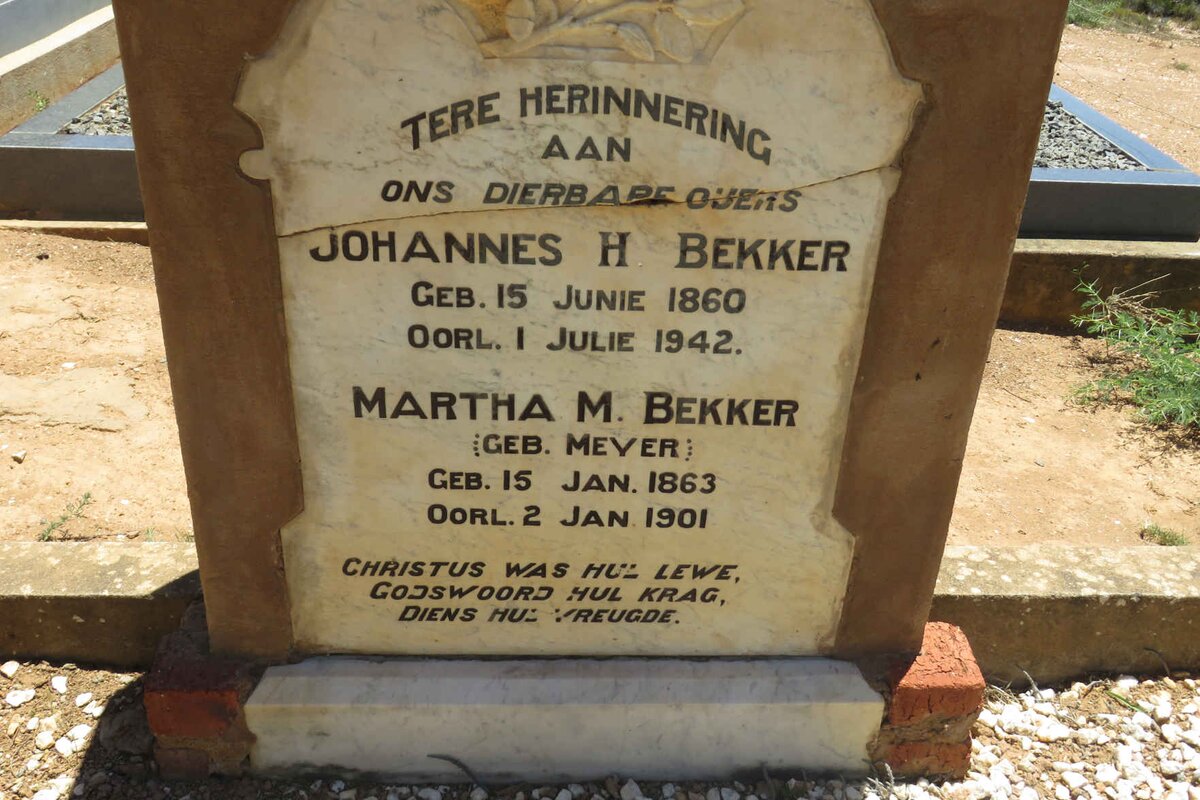 BEKKER Johannes H. 1860-1942 &amp; Martha M. MEYER 1863-1901