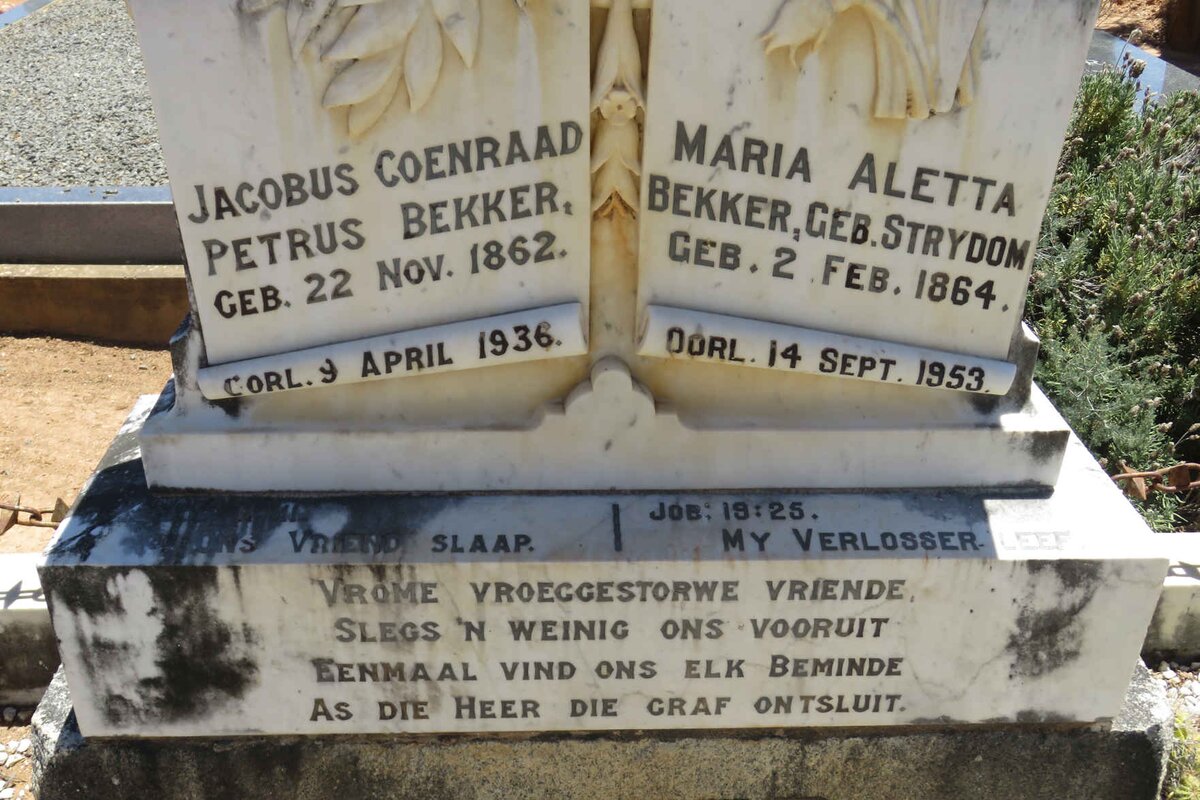 BEKKER Jacobus Coenraad Petrus 1862-1936 &amp; Maria Aletta STRYDOM 1864-1953