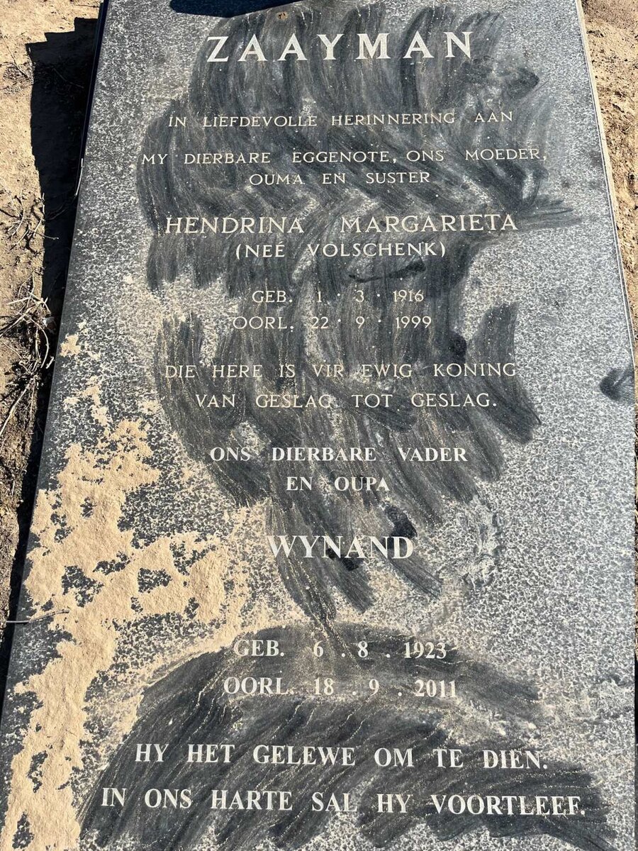 ZAAYMAN Wynand 1923-2011 &amp; Hendrina Margarieta VOLSCHENK 1916-1999