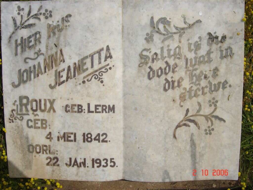 ROUX Johanna Jeanetta nee LERM 1842-1935