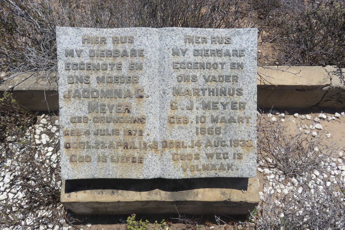 MEYER Marthinus G.J. 1868-1933 &amp; Jacomina C. GRUNDLING 1872-1949