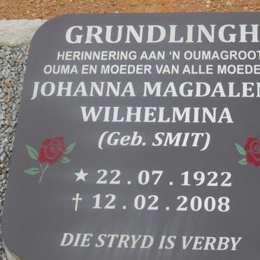 GRUNDLINGH Johanna Magdalena Wilhelmina nee SMIT 1922-2008